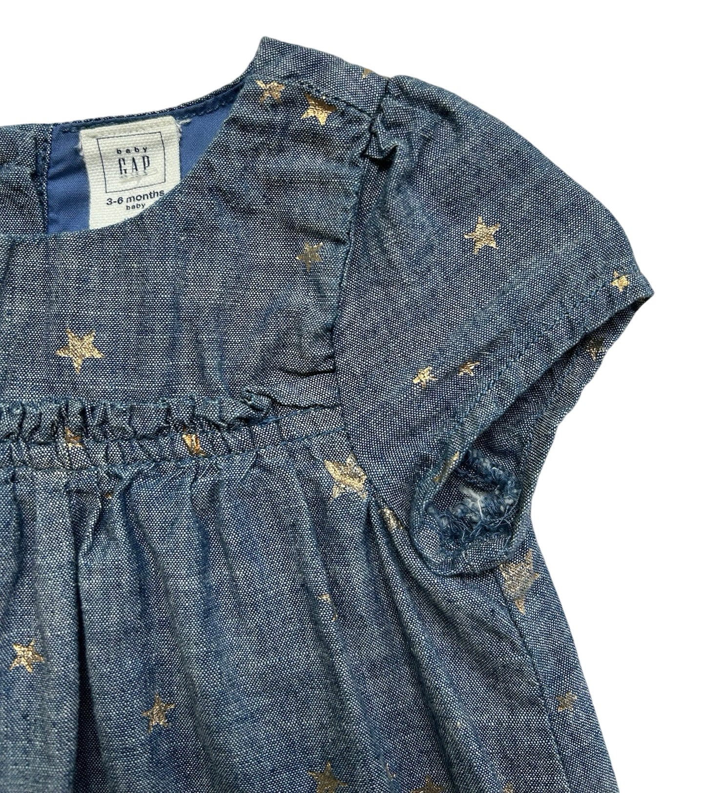 3M - 6M Baby Girl Baby Gap Short Sleeve With Gold Star  Blue Chambray Dress