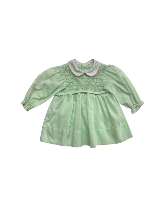 24M Baby Girl Polly Flinders Mint Green and Pink Smocked Vintage Dress