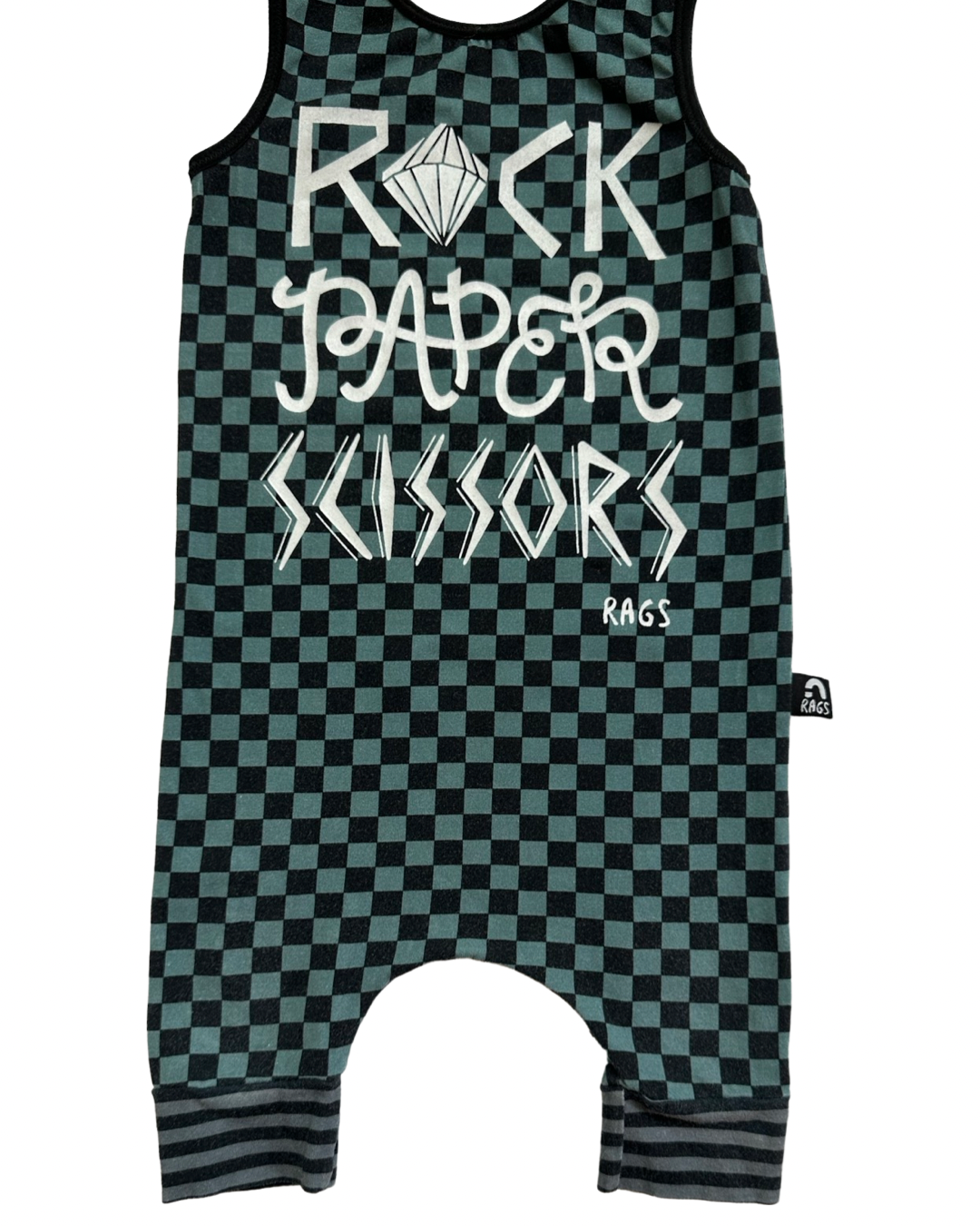 18-24M Baby Boy RAGS to Raches Rock Paper Scissors Green & Black Checked Shortie Romper (Copy)
