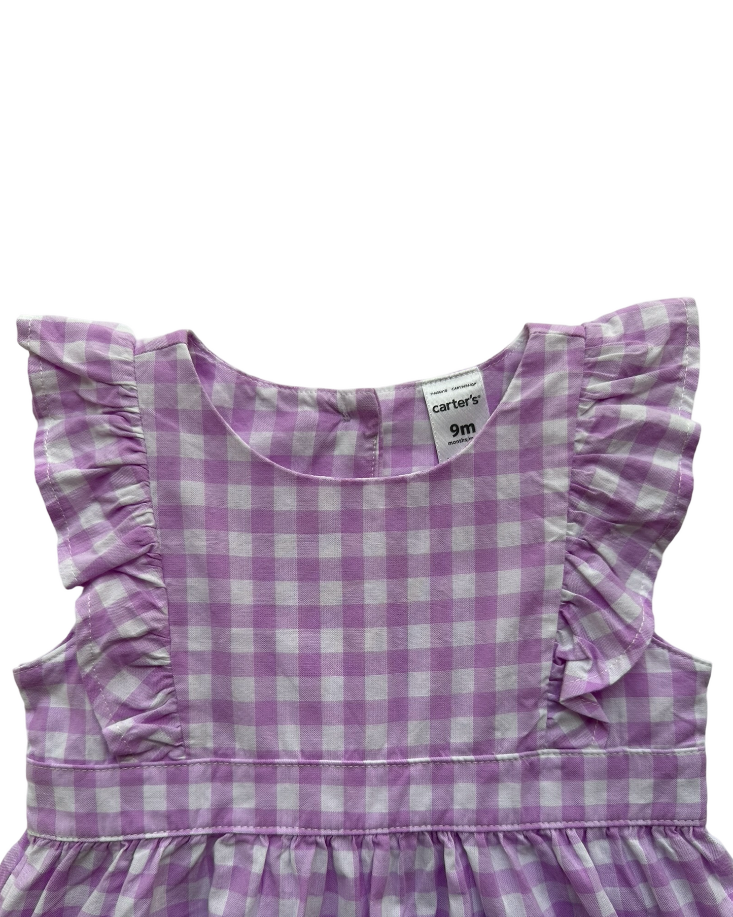9M Baby Girl Carters Gingham Purple / White Ruffle Dress