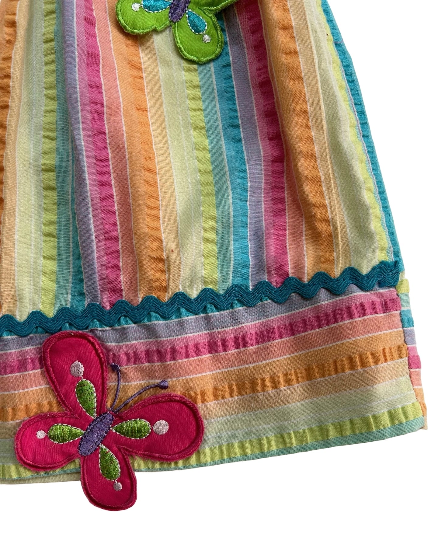 3T Toddler Baby Girl’s Rare Too! Striped Seersucker Dress With Butterfly Appliqués.