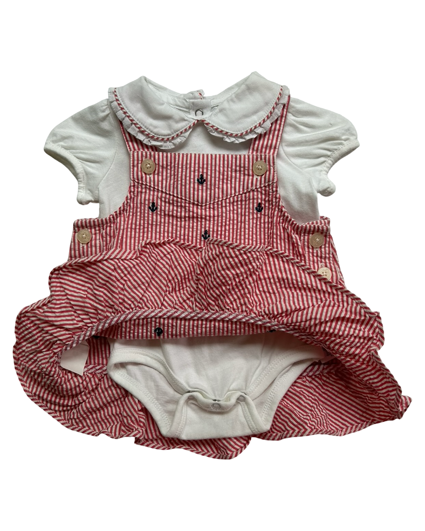 3M Months Baby Girls Ralph Lauren Onesie White And Red / White Striped Overall Dress