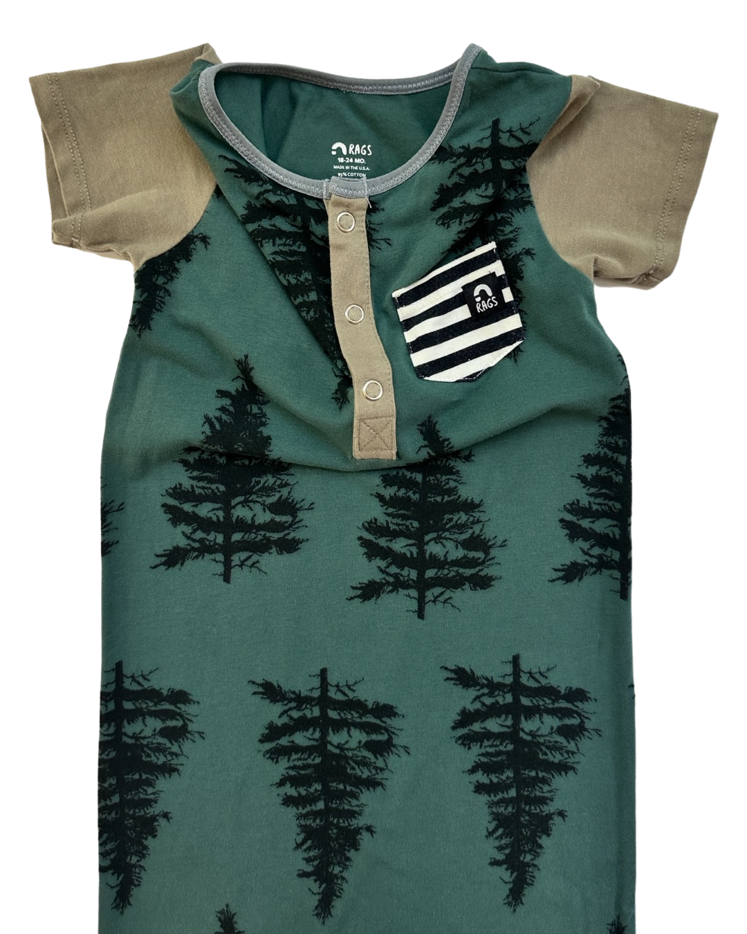 18-24M Baby Boy RAGS to Raches Green Evergreen Trees Romper