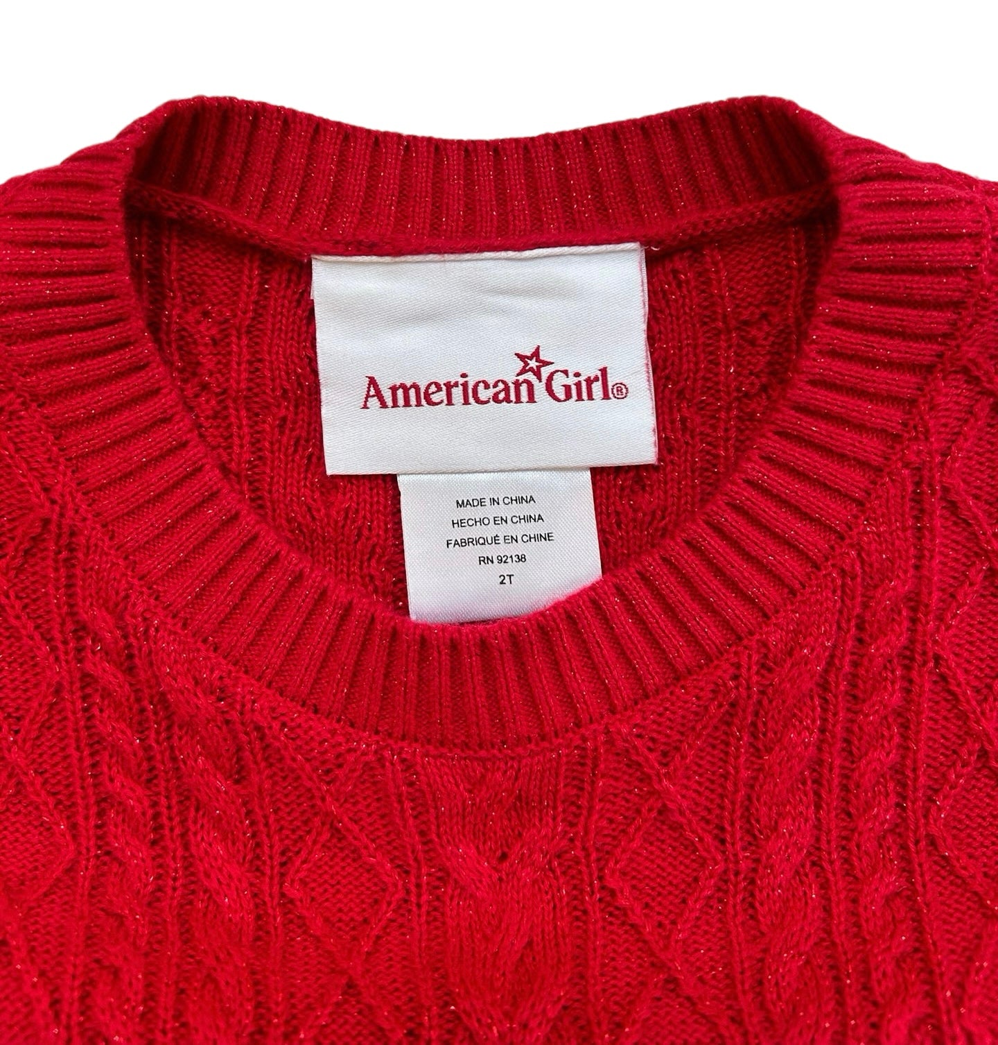 2T Toddler Girl American Girl Crew Neck Knit Ruffled Skirt Pullover Red Cable Knit Sweater Dress