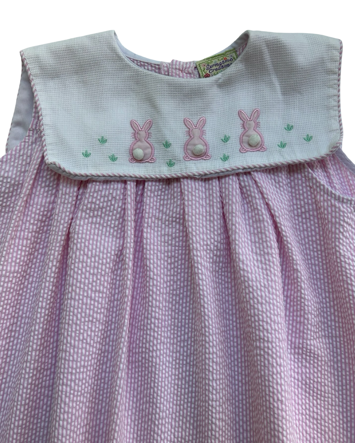 4T - 5T Toddler Girls Springtime Creations Seersucker Bunny Rabbit Easter Dress.