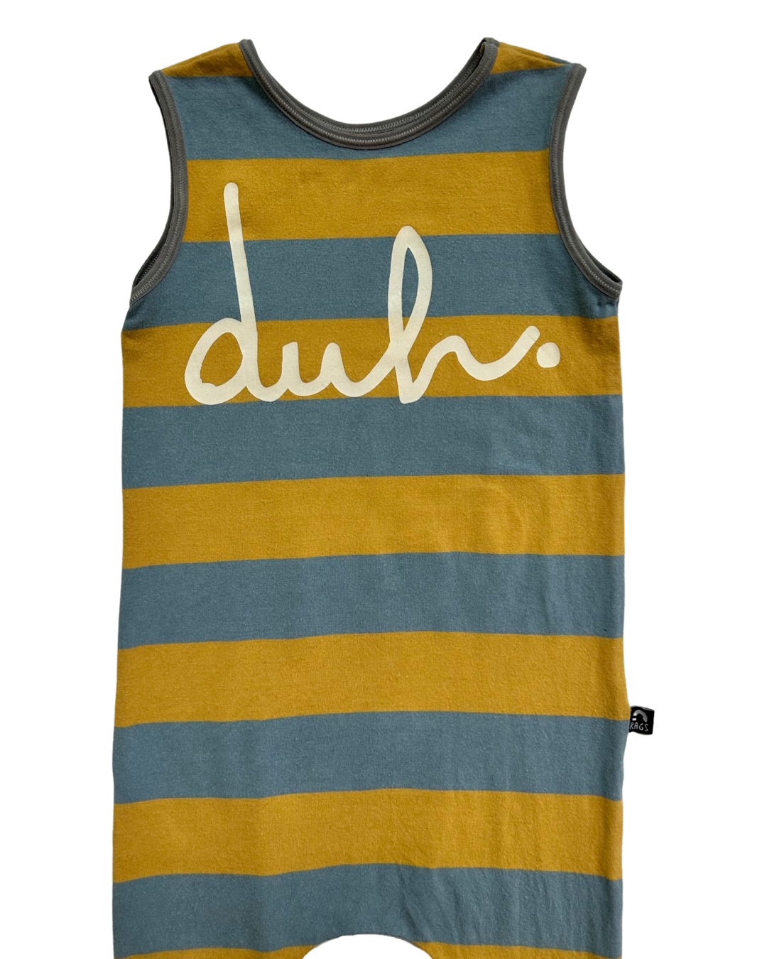 18-24M Baby Boy RAGS to Raches Blue / Mustard Yellow Striped Duh Tank Romper