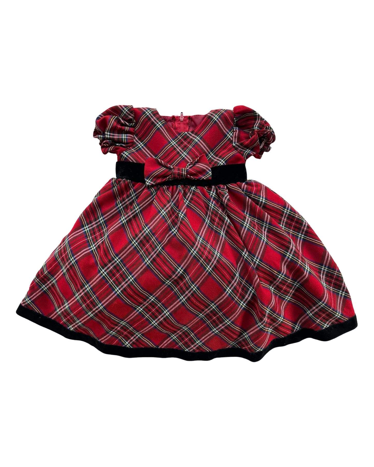 12M-18M Baby Girls Swea Pea & Lilli Checked Baby dress With Velvet Trim