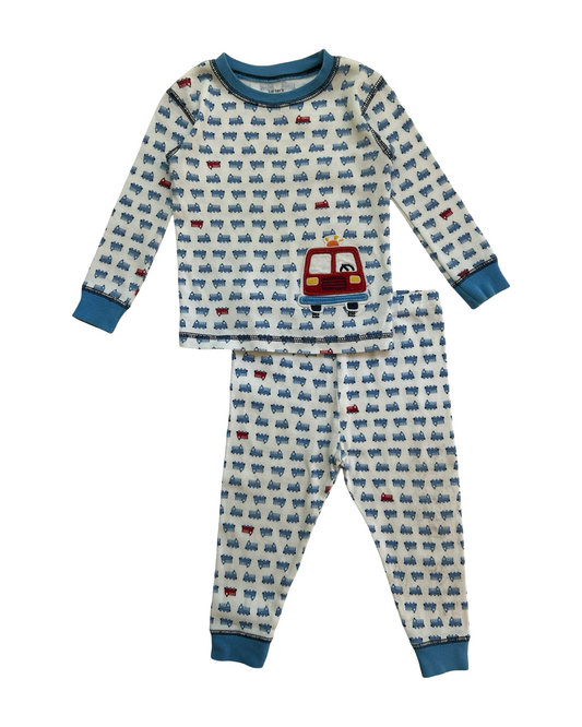18M Baby Boys Carter’s 100% Cotton Appliqué Fire Truck 🚒 Pajama 2 Piece Set.