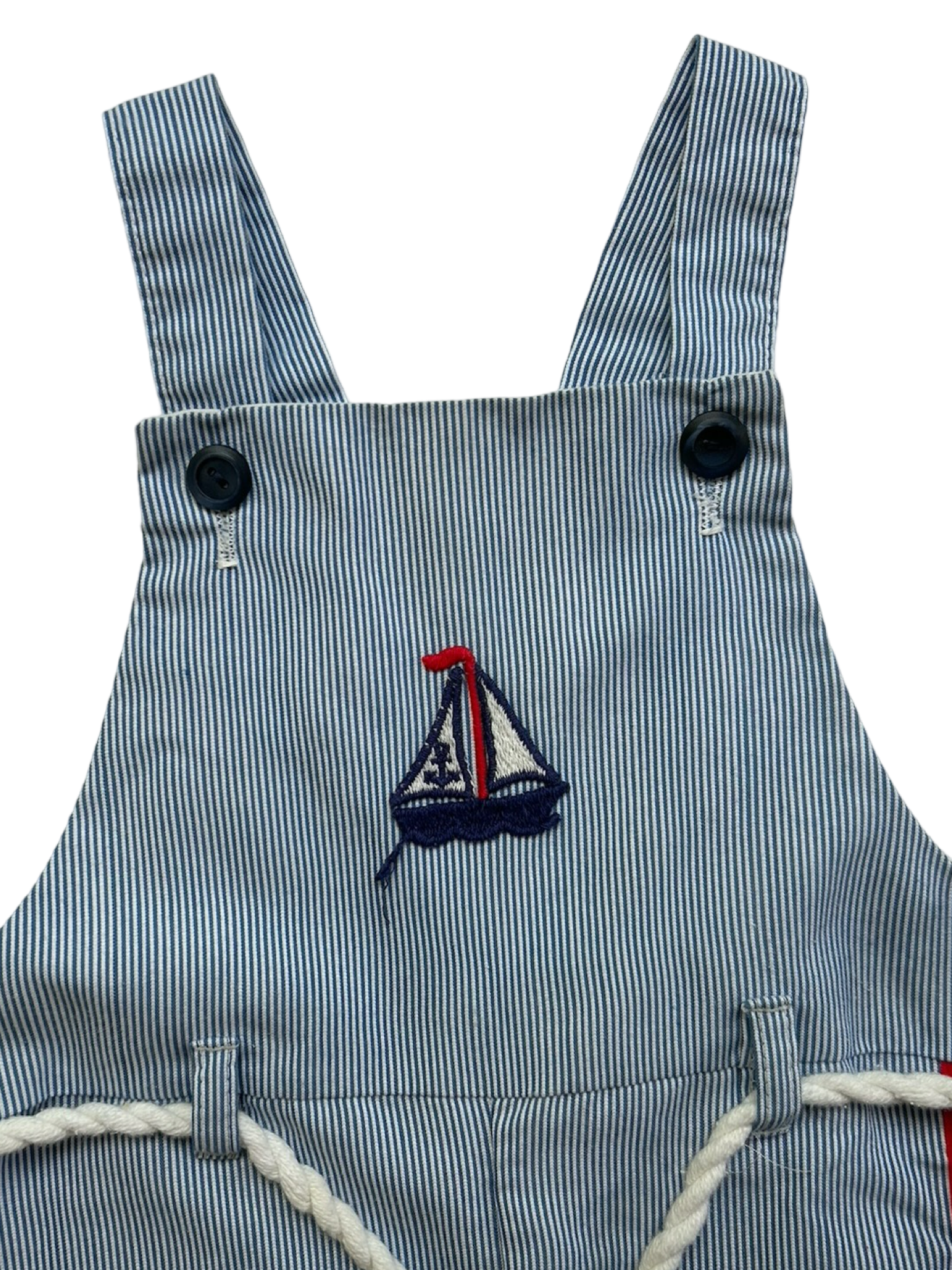 24M Baby Boys Little Goodies By Good Lad Striped With Sailboat Nautical Overall.