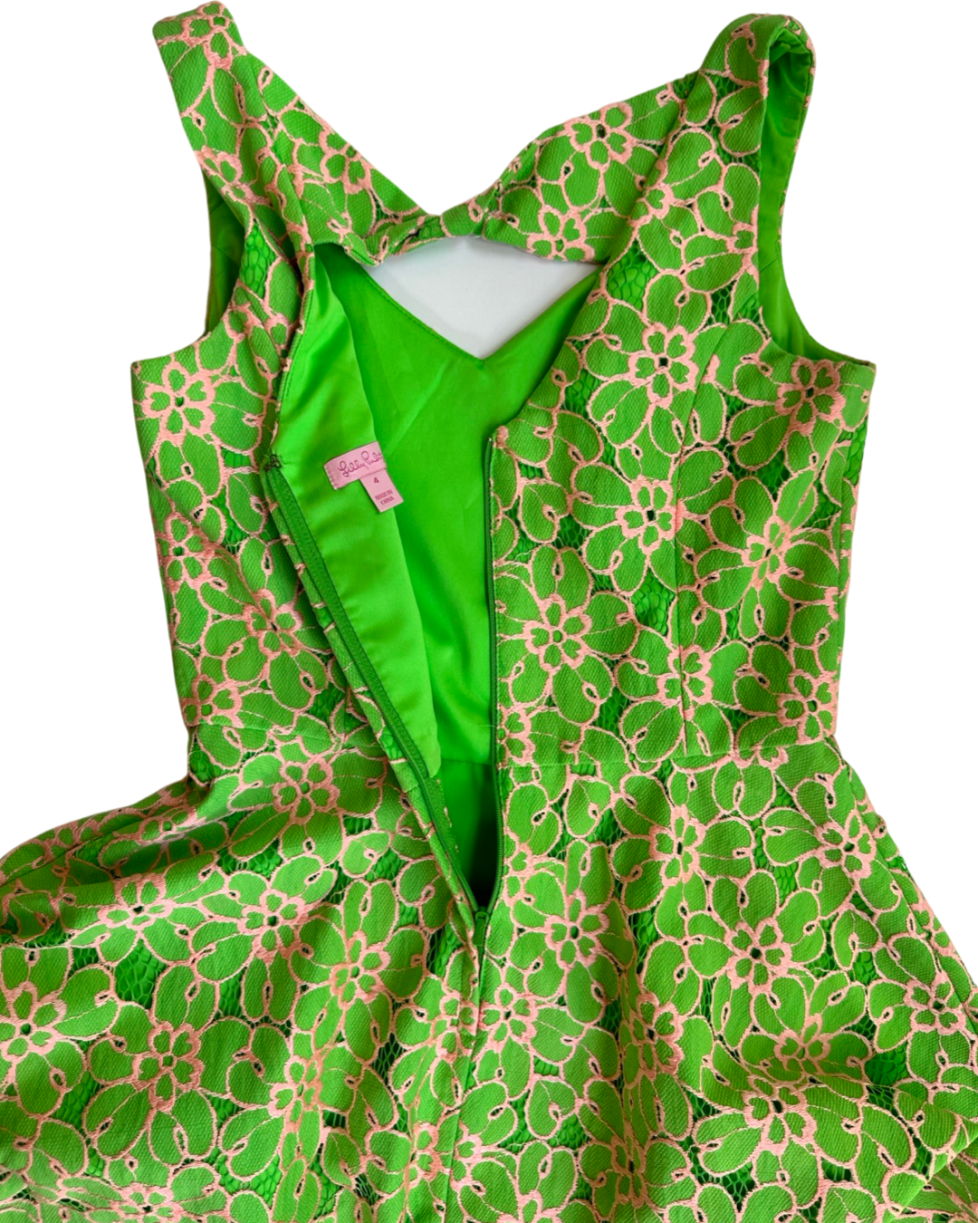 Women’s Size 4 Lilly Pulitzer Green and Pink Floral Lace Dress