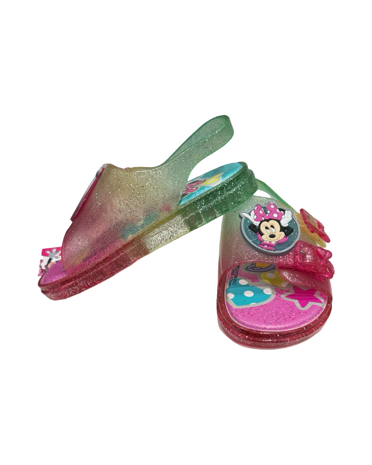 9C Toddler Girl Disney Minnie Mouse and Daisy Pink Glitter Jelly Sandals