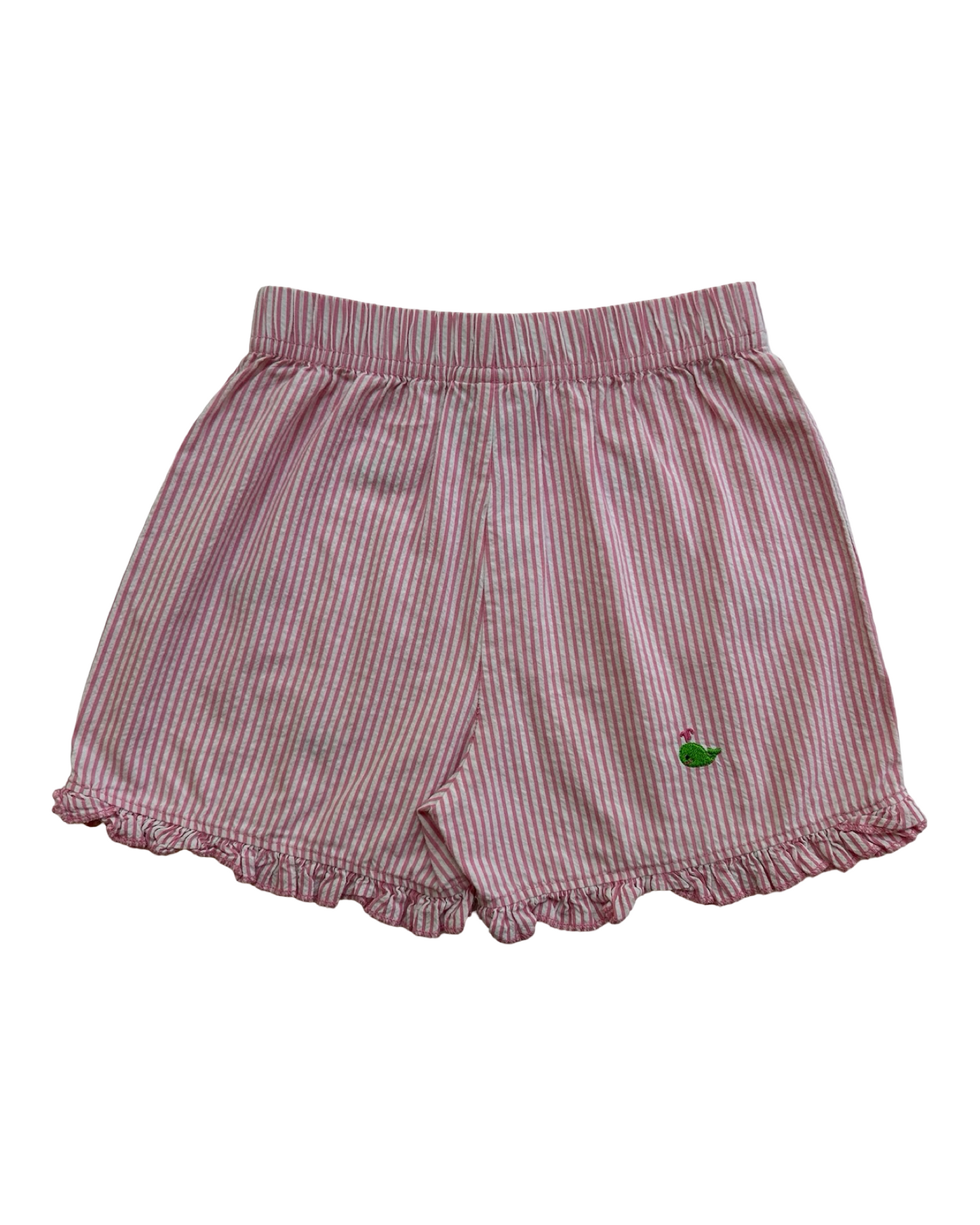 4T Toddler Girl Shower Me With Love Embroidered Whale 🐳, Red Seersucker Striped Ruffle Shorts