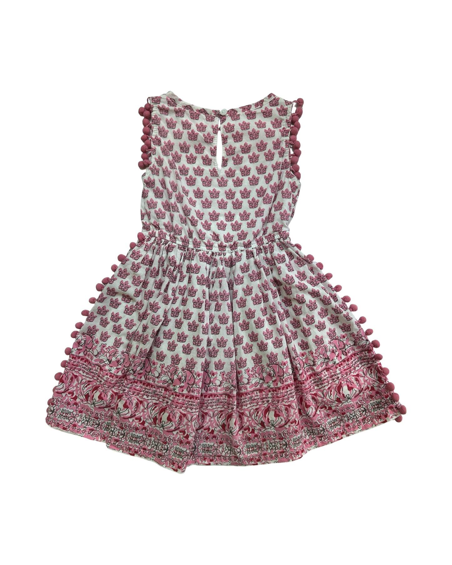 4 Toddler Girls Trade Indian Printed Cotton Dress With Pom - Pom Trim, Cool Dry, Quick Dry