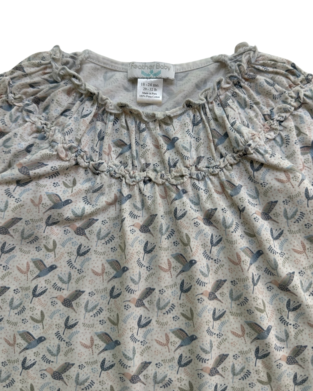 18M-24M Baby Girl Feather Baby Pima Cotton Bird Tunic Dress