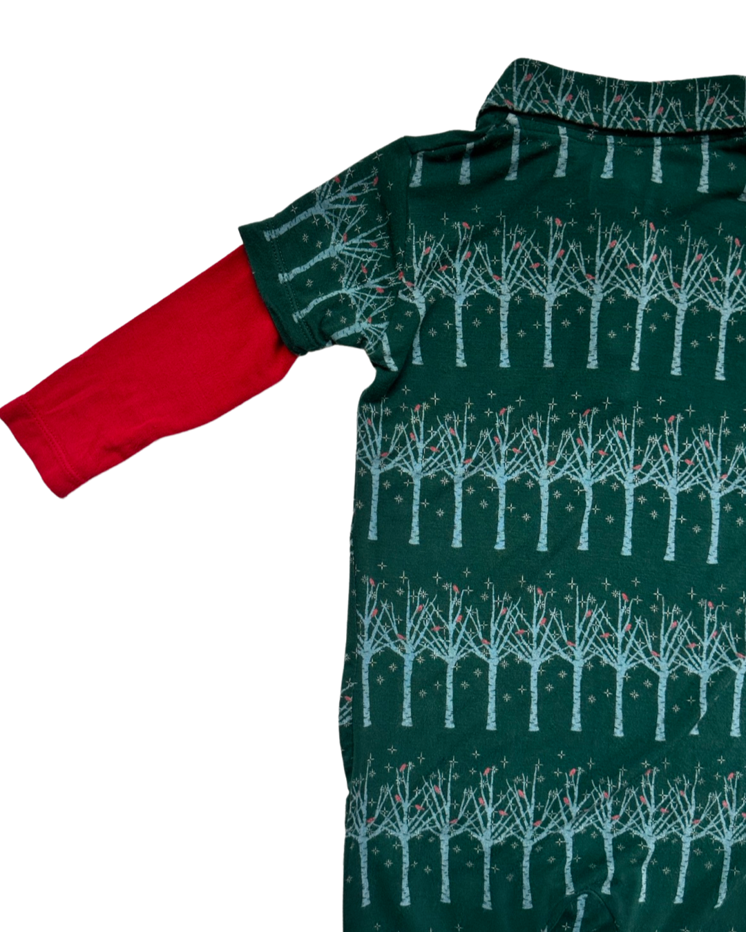 18-24M Baby Boy Bamboo KicKee Pants Green Pine Frosted BirchTree Long Sleeve Polo Romper