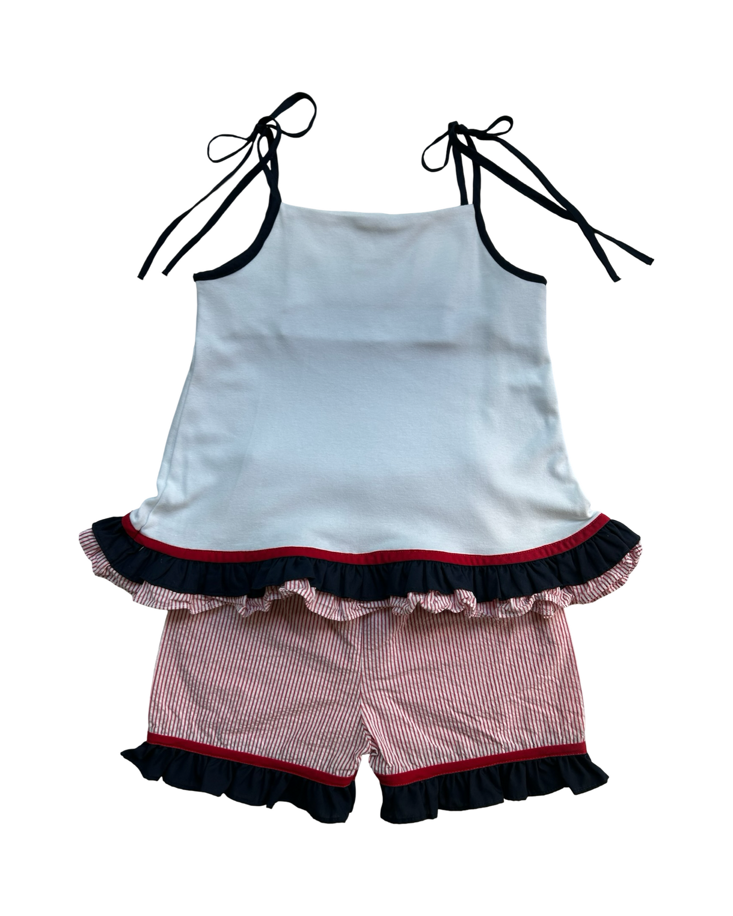 6T Toddlers Girls Zuccini Top Lobster 🦞🦞 Embroidered Shoulder And Striped Ruffle Short.