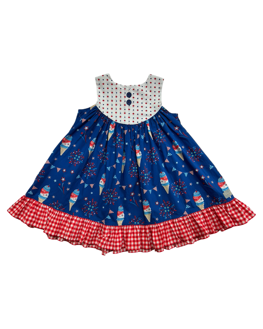 6T-7T Toddlers Girls Eleanor Rose Patriotic Ice Cream, Ruffle Dress
