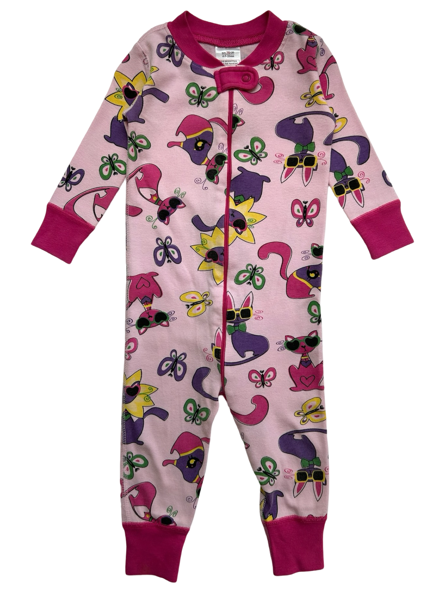9M-18M Baby Girls Hanna Andersson Cats 🐈‍⬛ 🐈  And Butterfly 🦋🦋 Print Zip Sleeper In Organic Cotton Pjs.