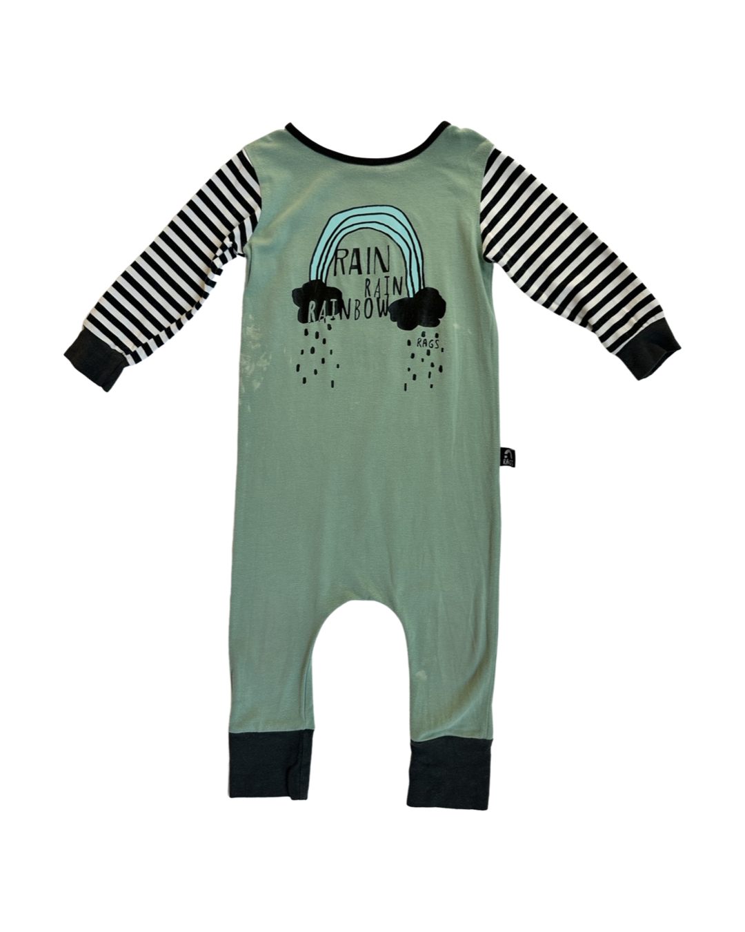 18-24M Baby Boy RAGS to Raches Rain Rain Rainbow Sage Green Long Sleeve Romper