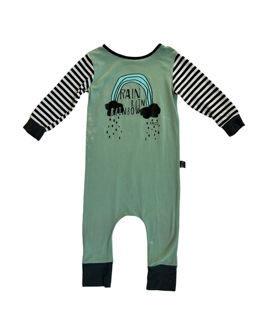 18-24M Baby Boy RAGS to Raches Rain Rain Rainbow Sage Green Long Sleeve Romper