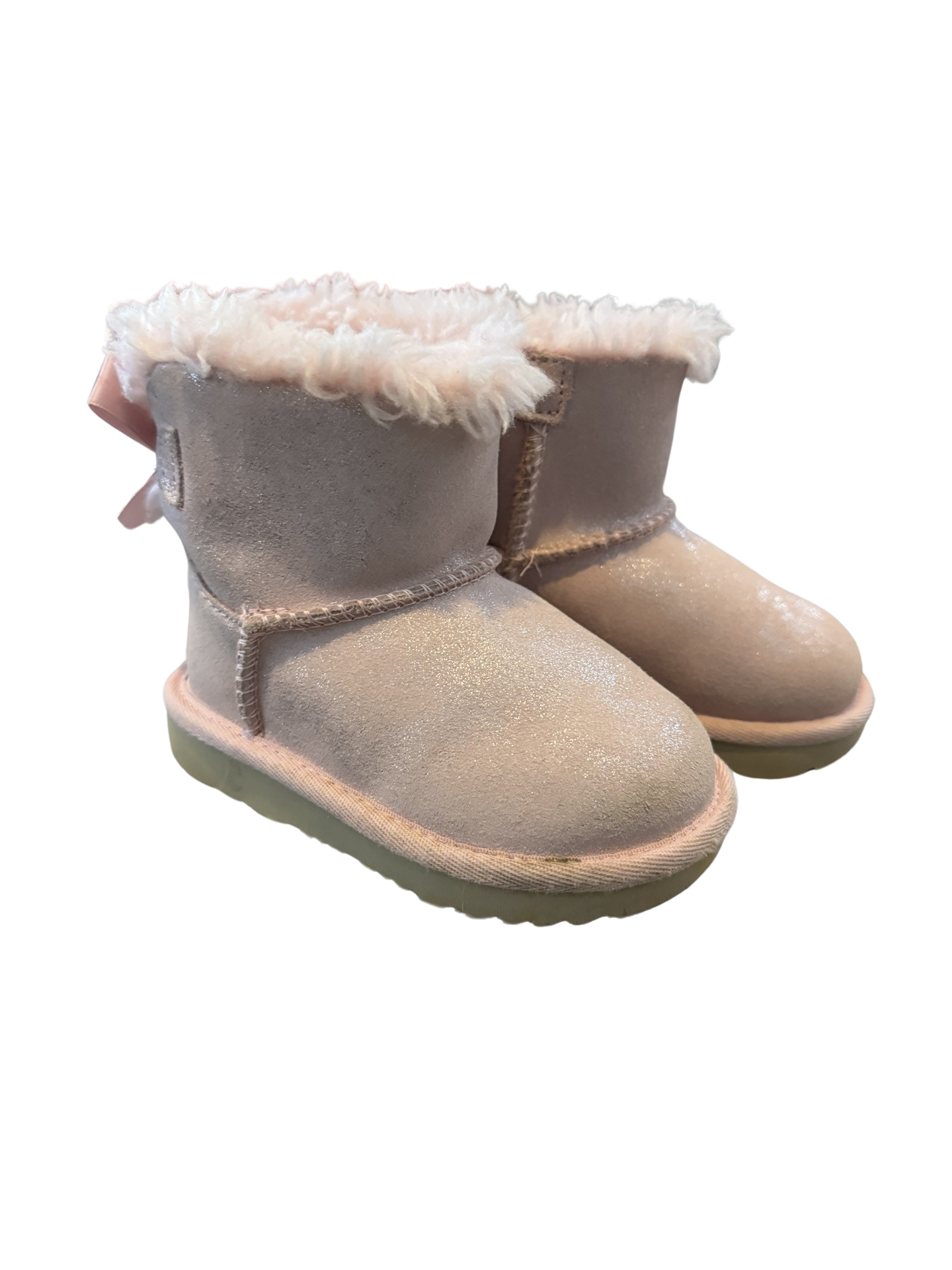 6C Toddler Girl Pink Sparkle Leather UGG Mini Bailey Bow Snow Boots