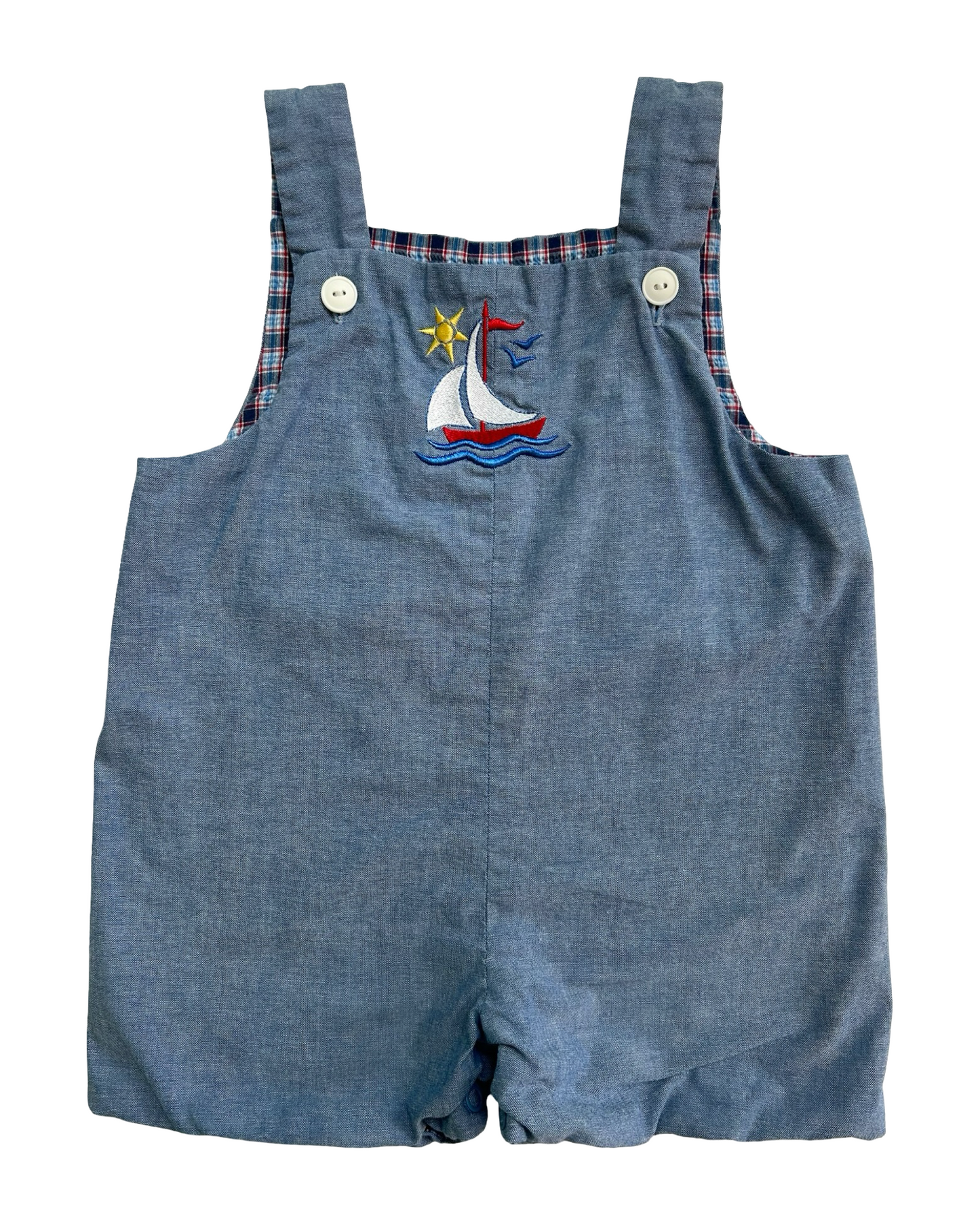 18M Baby Boys Just Ducky Reversible Sailboat Embroidered Overalls