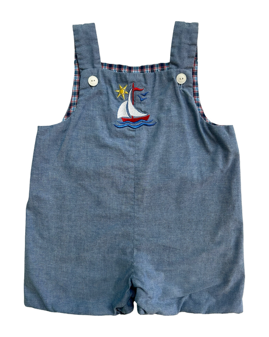 18M Baby Boys Just Ducky Reversible Sailboat Embroidered Overalls