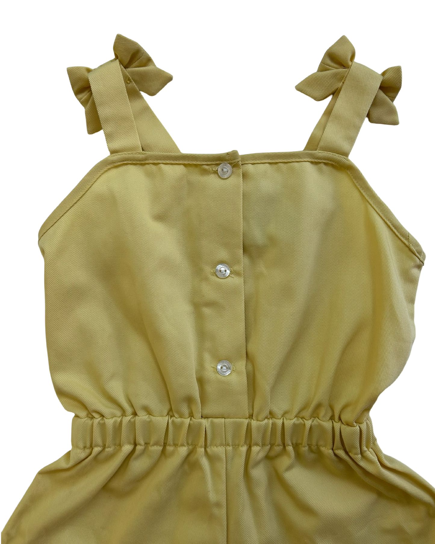 4 Toddlers Girls Little English Yellow Romper With Eyelets Trim.