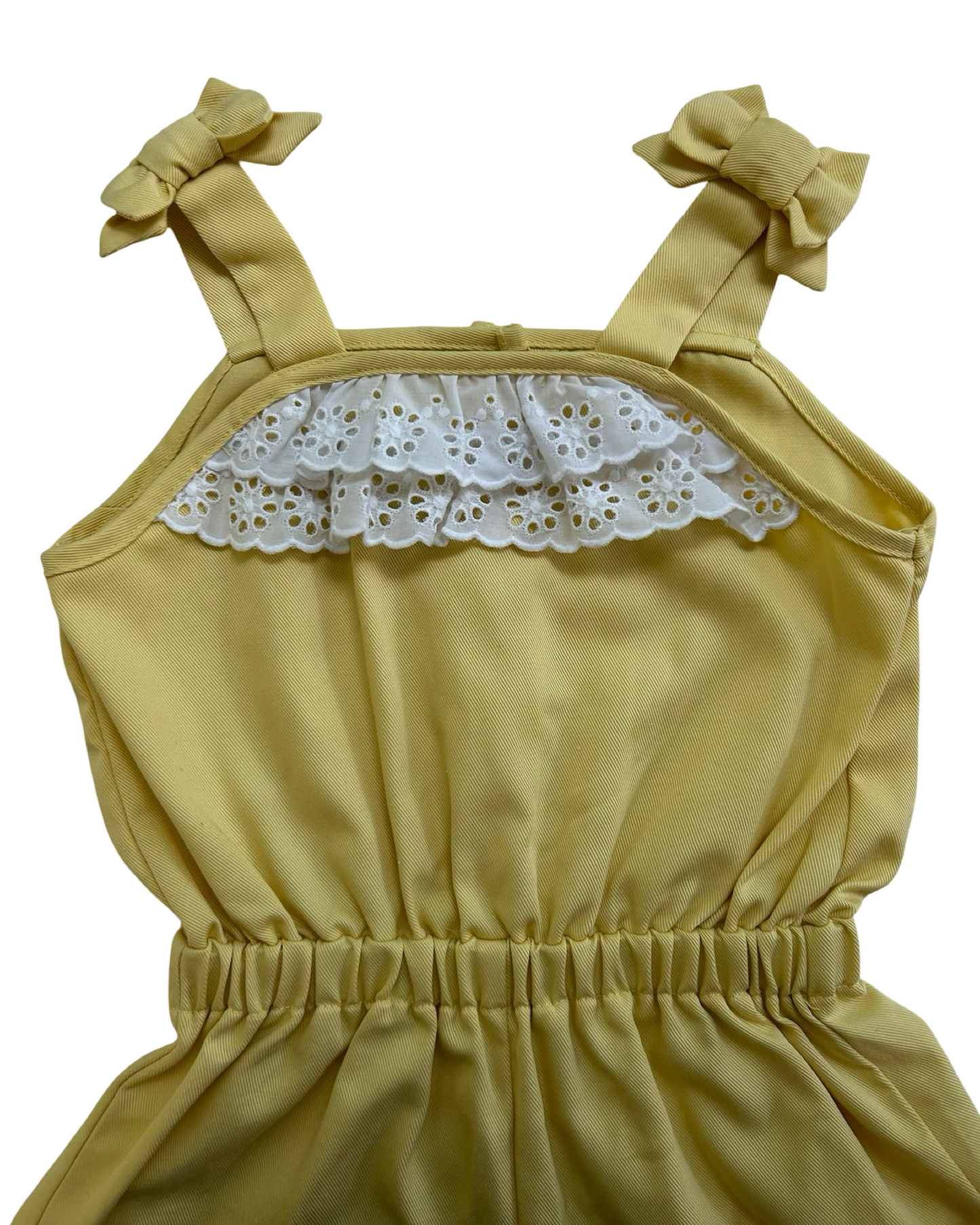 4 Toddlers Girls Little English Yellow Romper With Eyelets Trim.