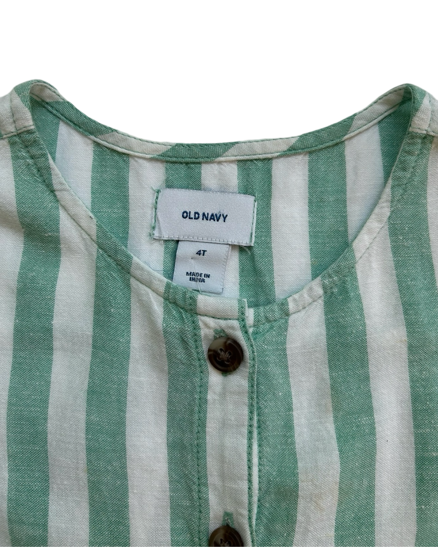 4T Toddler Girl Old Navy Button Front Aqua Striped Linen Dress W/ Pockets