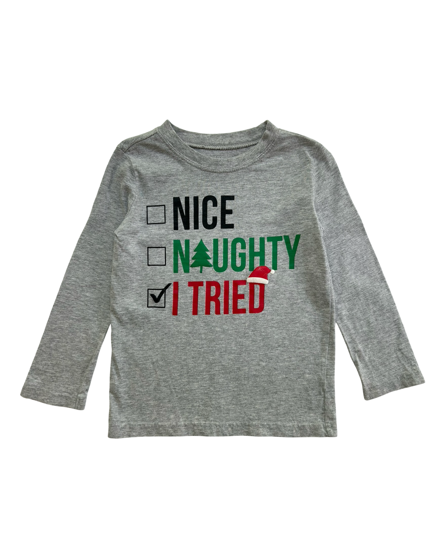3T Toddler Boys Just One You By Carter’s Nice, Naughty, I Tired Christmas Shirt.
