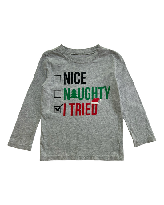 3T Toddler Boys Just One You By Carter’s Nice, Naughty, I Tired Christmas Shirt.