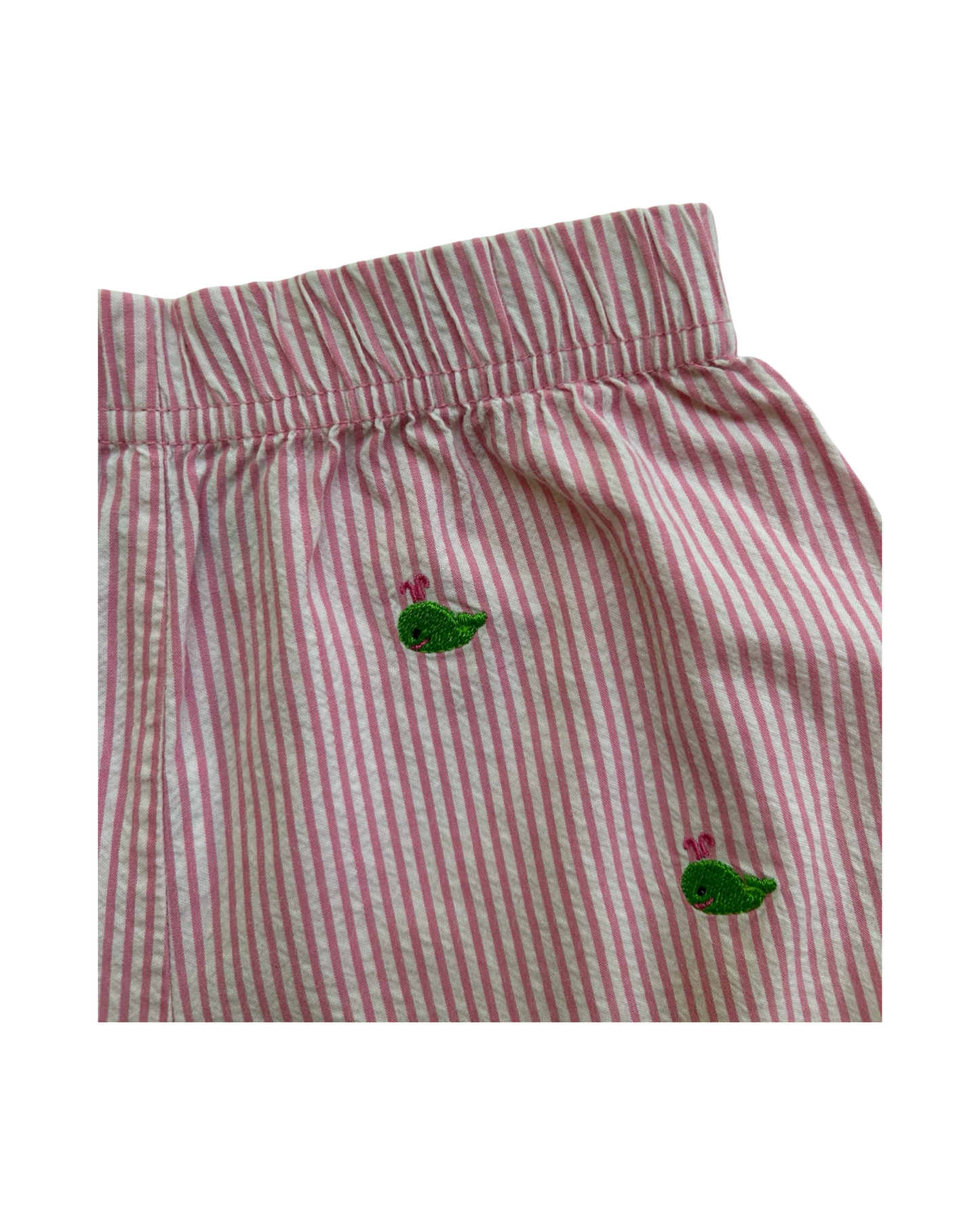 4T Toddler Girl Shower Me With Love Embroidered Whale 🐳, Red Seersucker Striped Ruffle Shorts