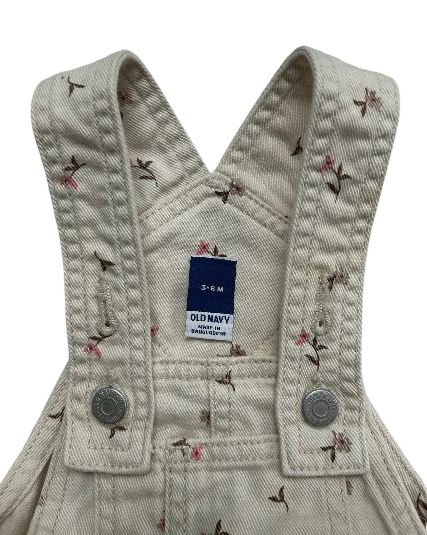 3M-6M Baby Girl Old Navy Cream Floral Jean Overall Bubble Romper