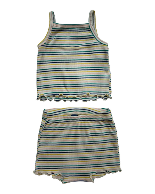 6M-12M Baby Girls Old Navy Rib-Knit Tank Top And Short Set 2 Pieces.