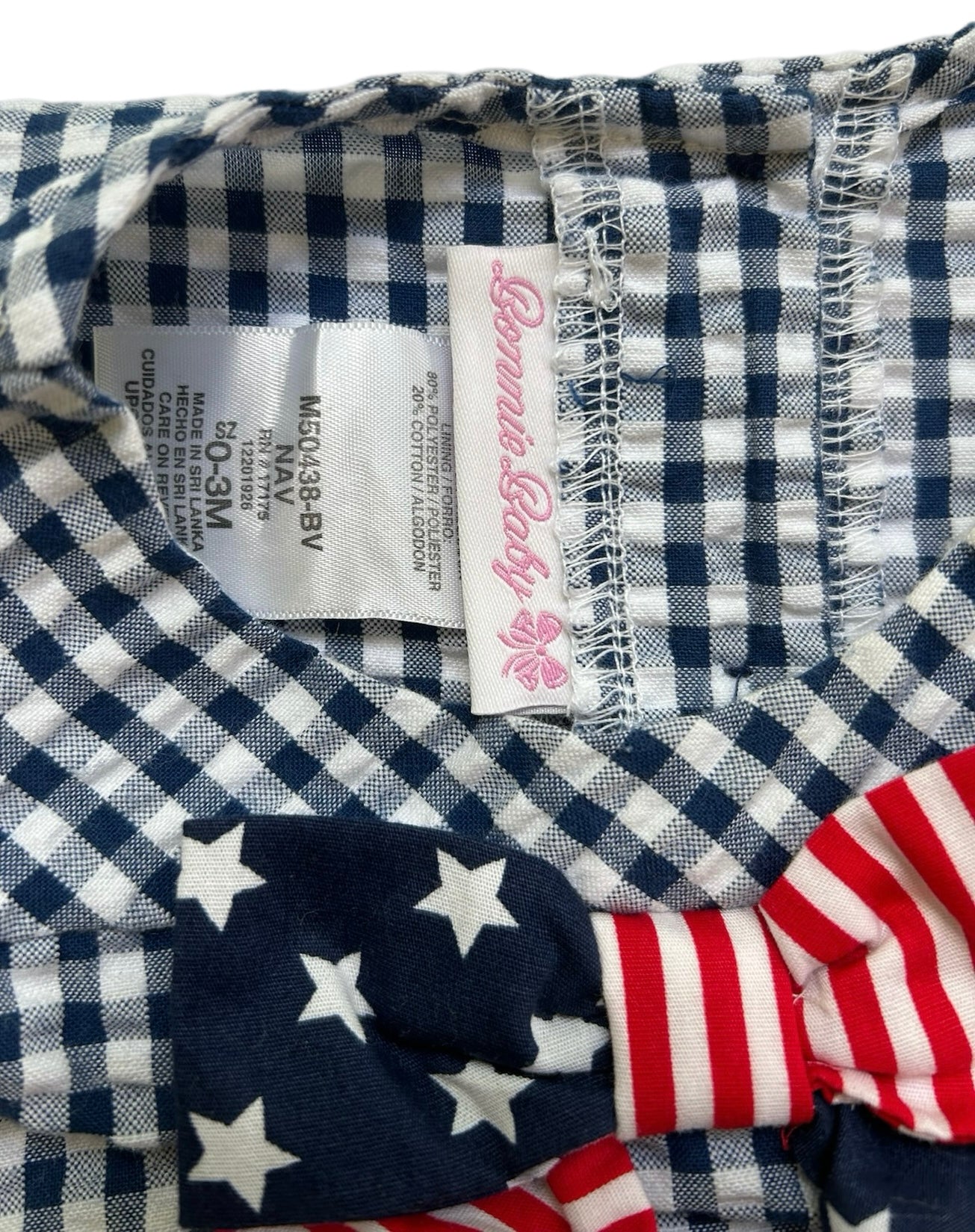 0-3M Baby Girl Bonnie Baby Gingham Patriotic Bubble Romper