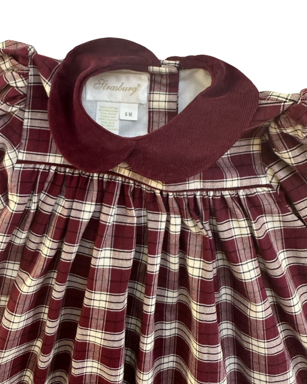 6M Baby Girl Classic Strasburg Maroon Plaid Peter Pan Collar Fall / Winter Dress