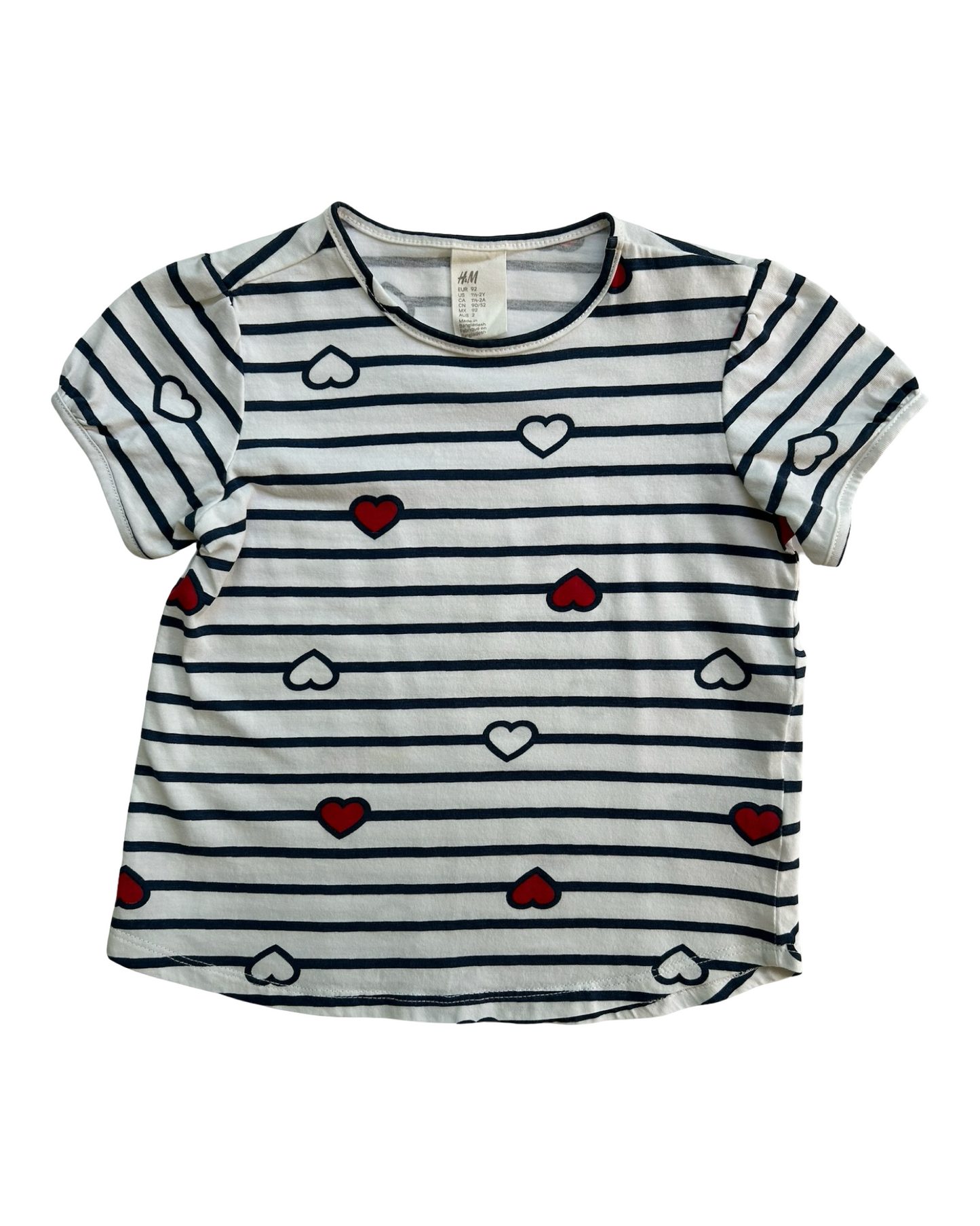 2T Toddlers Girls H&M Blue Striped / Hearts ❤️🤍 Printed Jersey Top