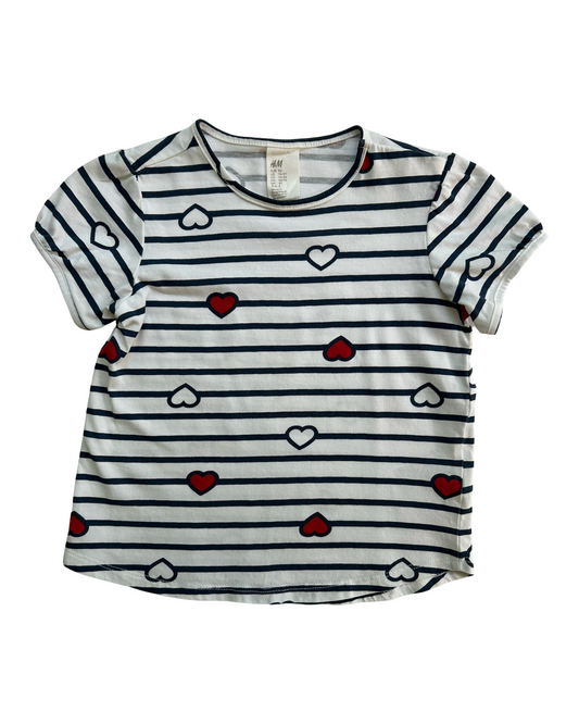 2T Toddlers Girls H&M Blue Striped / Hearts ❤️🤍 Printed Jersey Top
