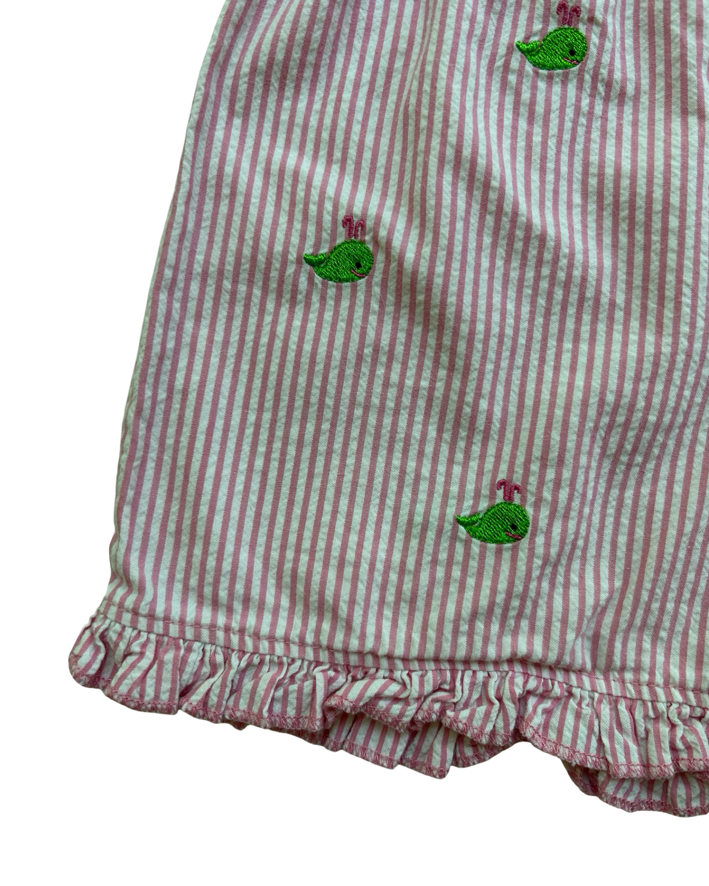 4T Toddler Girl Shower Me With Love Embroidered Whale 🐳, Red Seersucker Striped Ruffle Shorts