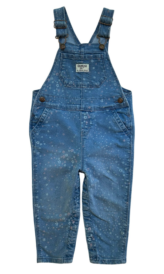 24M Oshkosh B’gosh Overall Demin With Flowers, Jean’s Toddler Girls, One Piece.