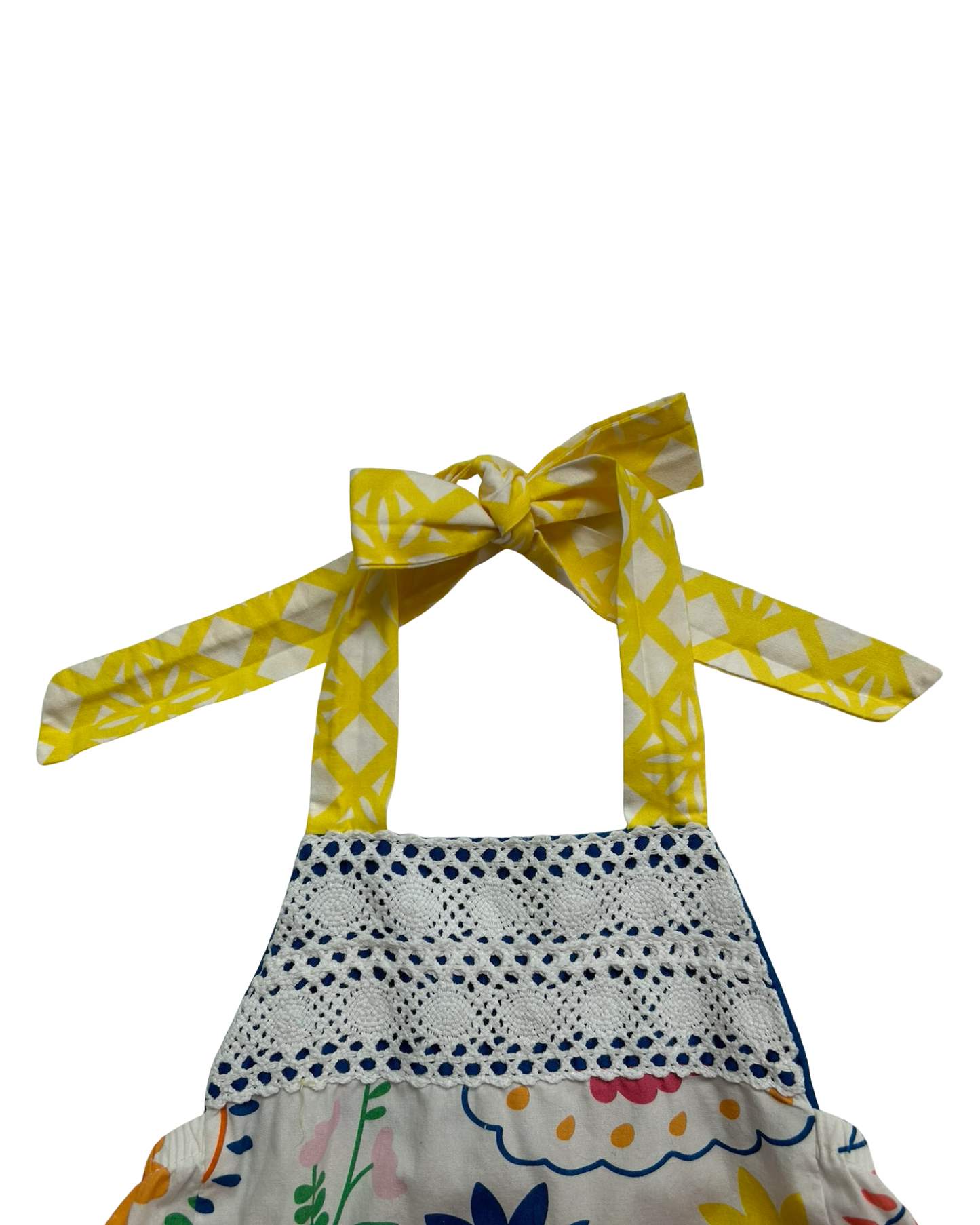 12M Baby Girls Ricrac & Ruffles Yellow Floral Bubble Romper.