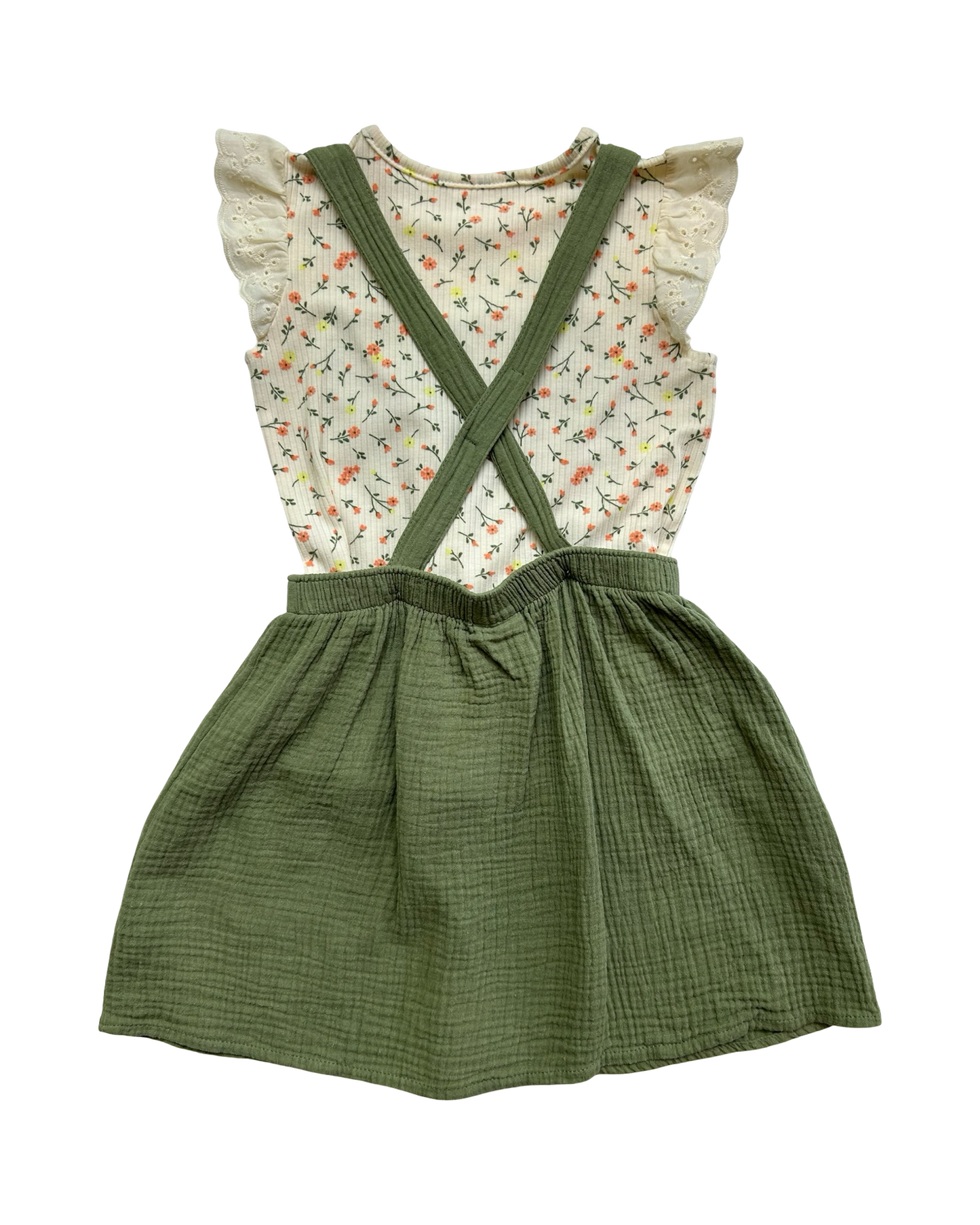 4T Toddlers Girls WonderNation Ruffle Sleeve Top & Pinafore Dress 2 Piece Outfit.