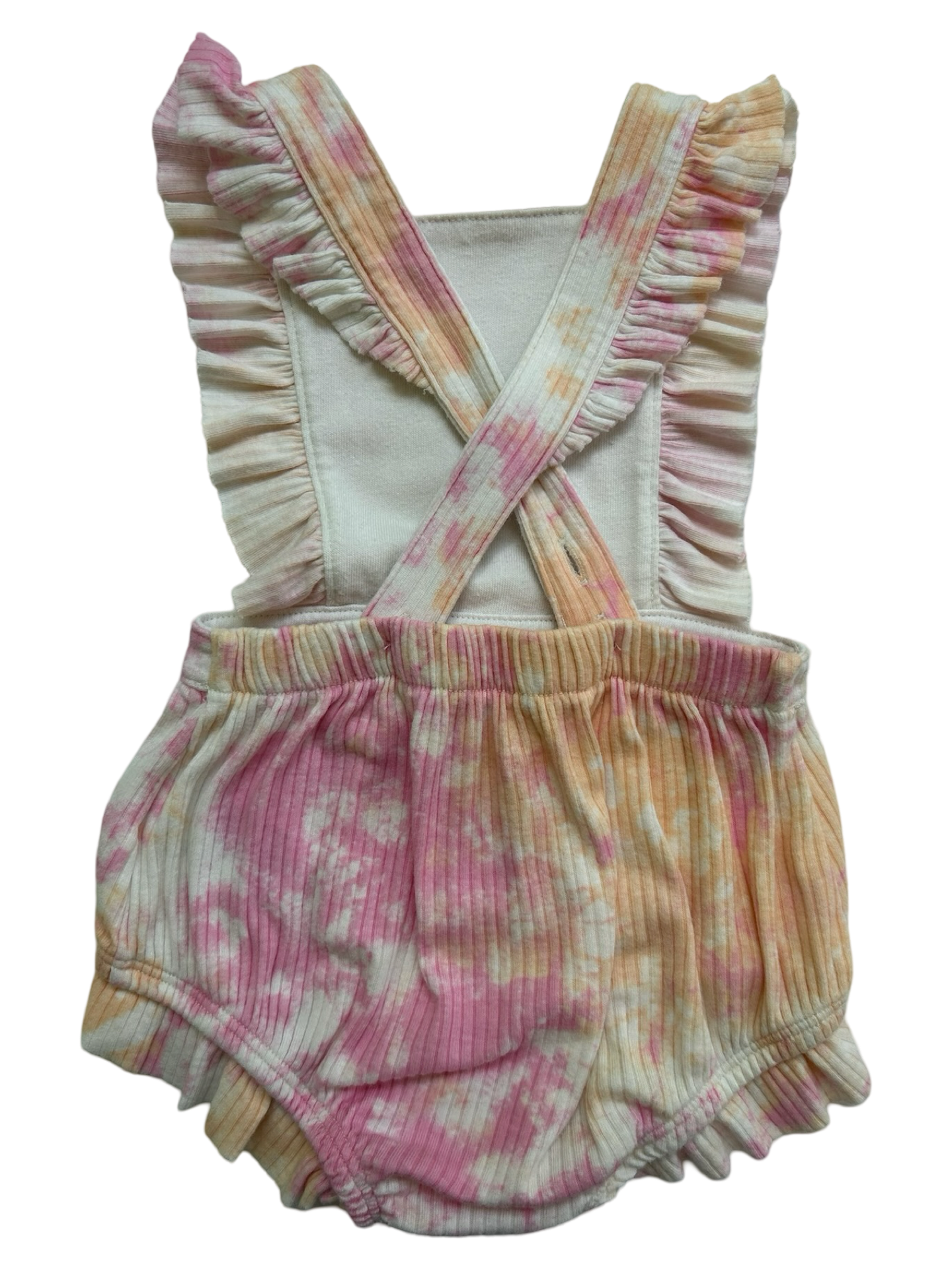 3M-6M Baby Girl’s Cat & Jack Ruffle Pink / Orange Tye Die Bubble Romper.