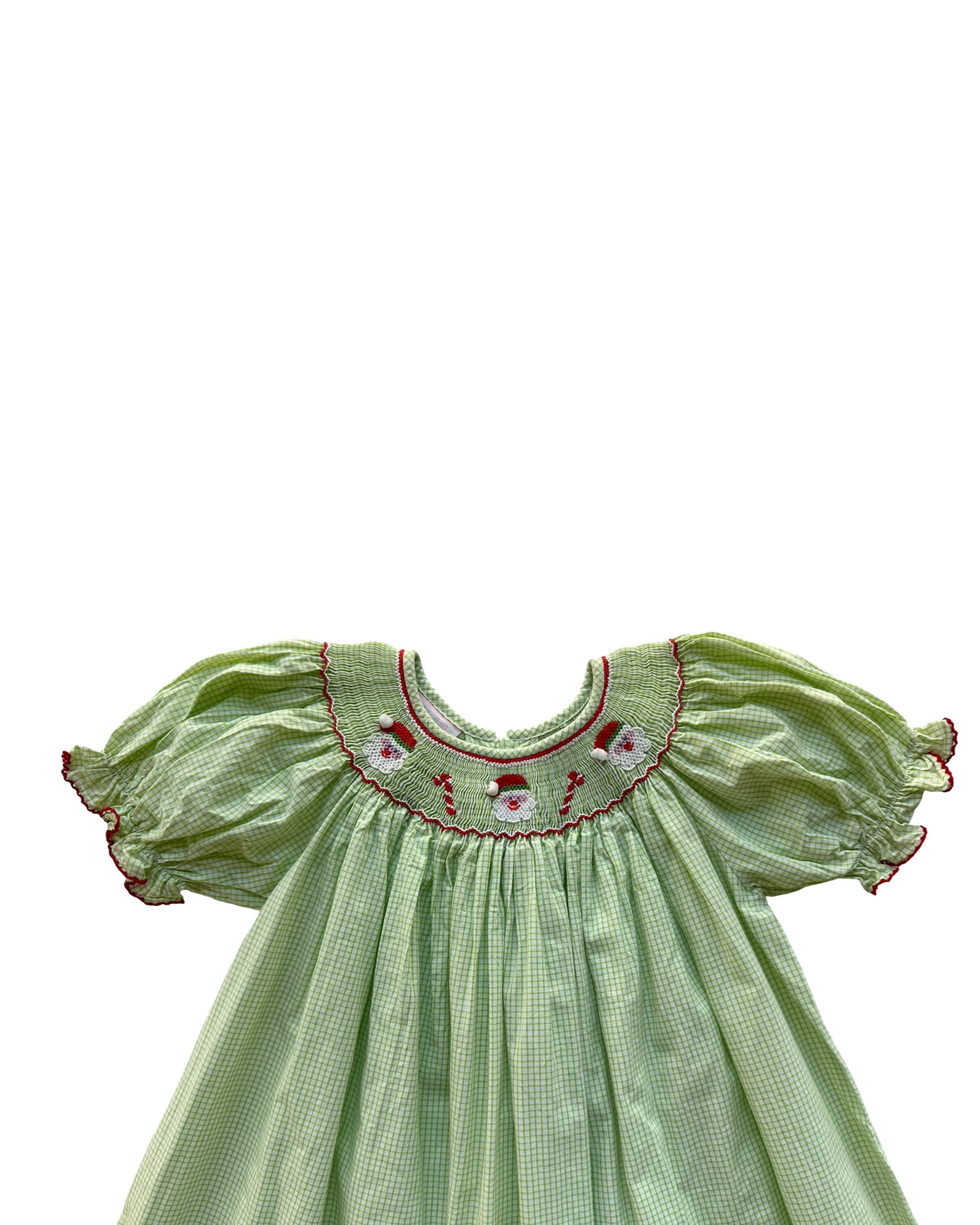 4T Toddler Girl Petit Bebe Christmas Gingham Smocked Santa Claus Dress