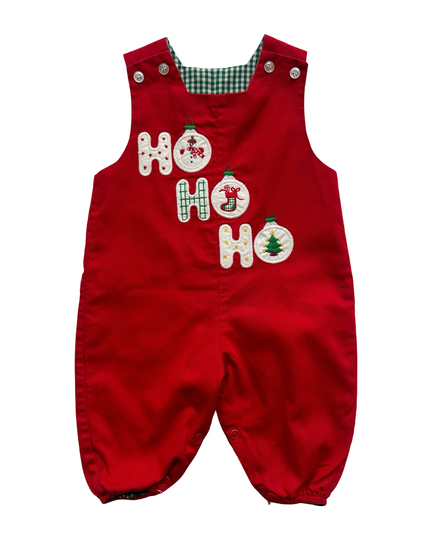 3M Baby Boys The Bailey Boys Gingham Patterned Overall-Romper Reversible Appliqués HO HO HO Ornaments Reverse 🕰️. One Piece.