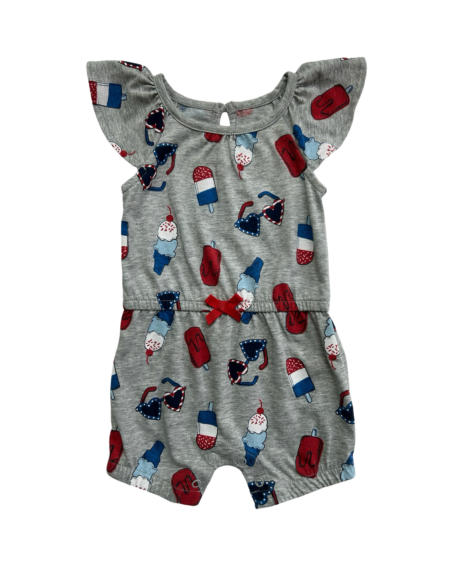 6M Baby Girl Carters Gray Patriotic Popsicle / Ice Cream Romper