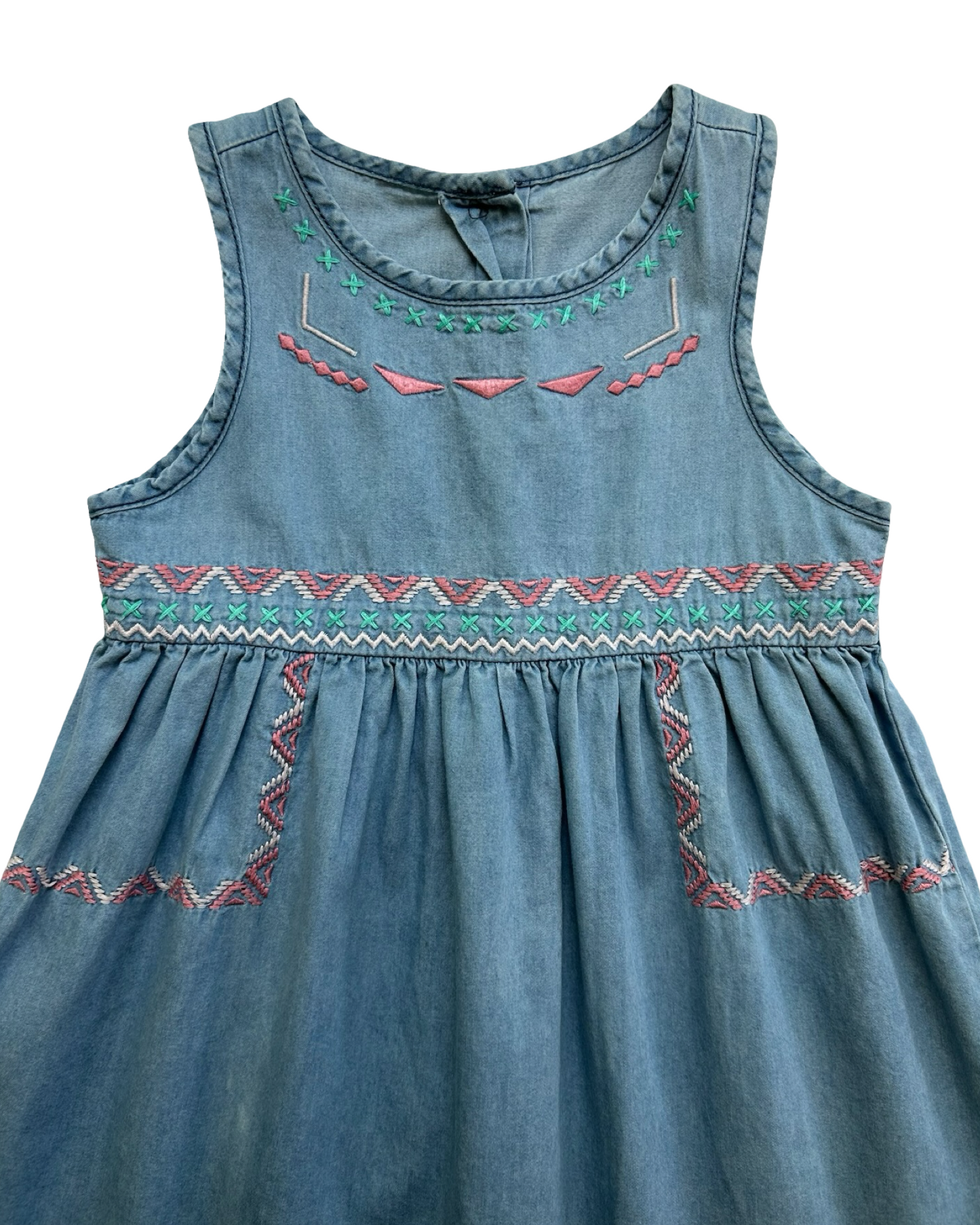 4T Toddlers Girls Gymboree With Embroidered Denim Blue Aztec Design Dress.