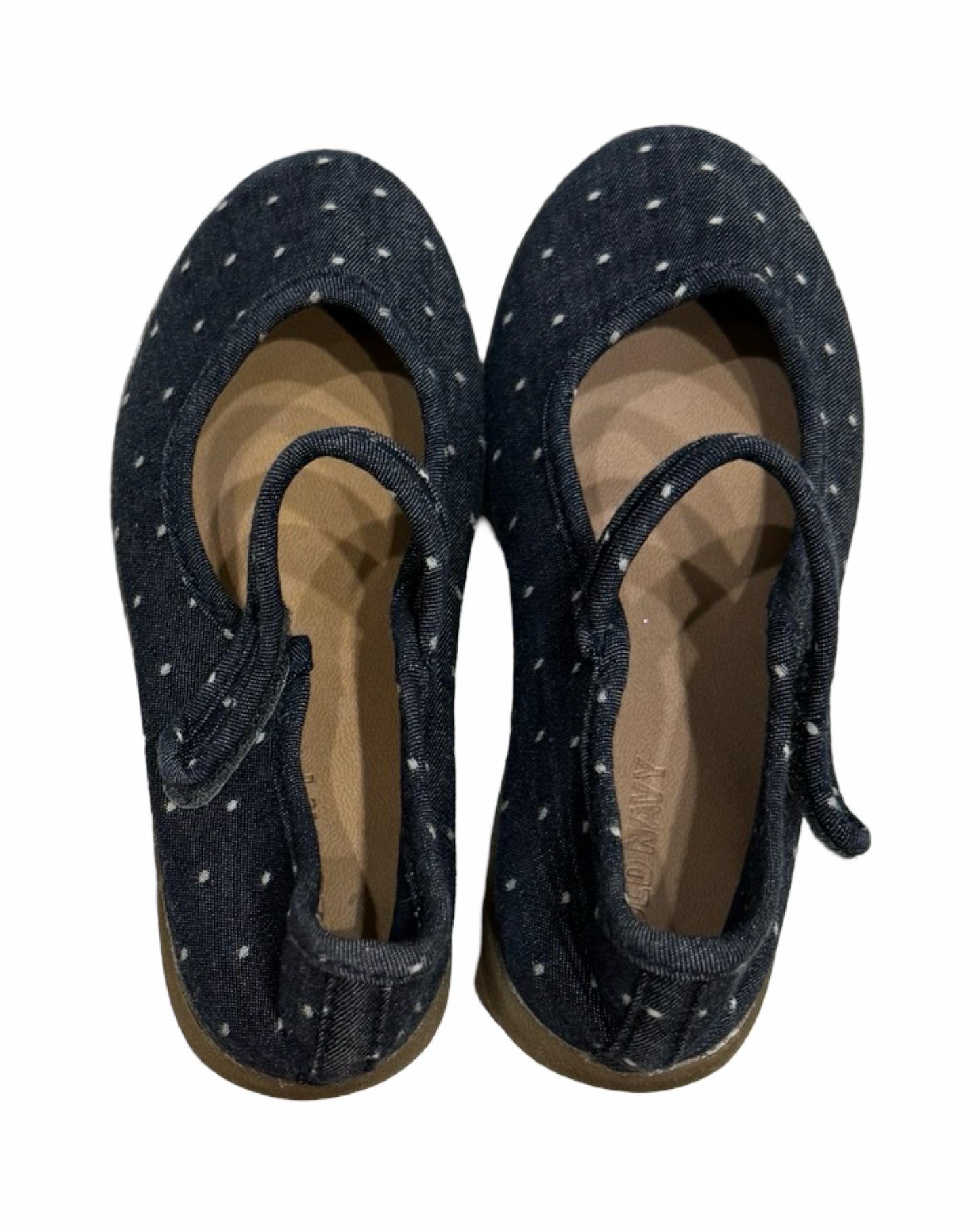 9C Toddler Girl Old Navy Mary Jane Chambray Denim Polka Dot Flats Shoes