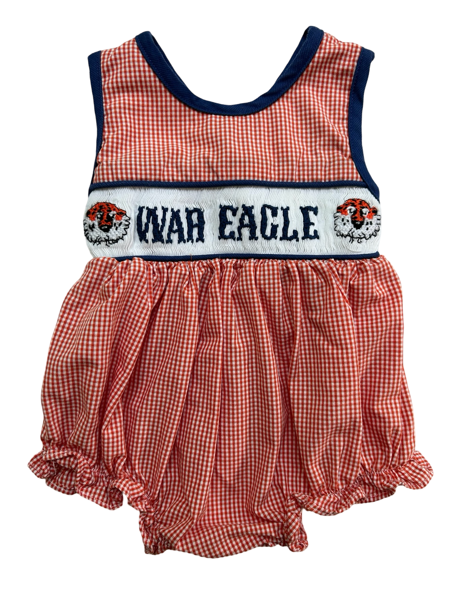 NB New Born Baby Girl Sweet Southern Smock War Eagle Embroidered Bubble Romper.